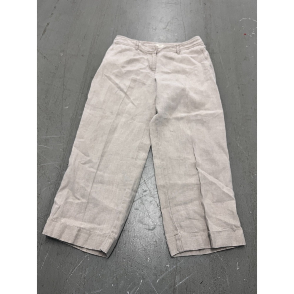 J.Jill Pants Women 10 Beige 100% Linen Wide Leg Crop Minimalist Wardrobe Coastal